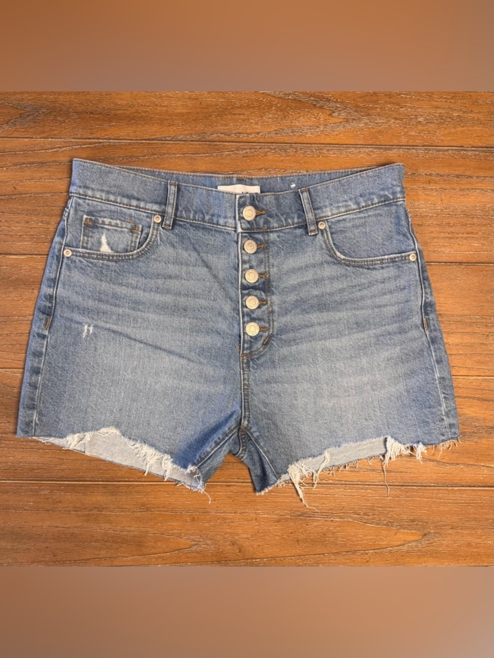 LOFT Light Blue High-Rise Button-Fly Denim Shorts